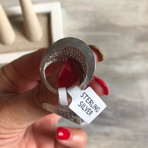 Sterling silver Rhinestone concave ring black gray clear stones  size 7 jewelry - Picture 4 of 7